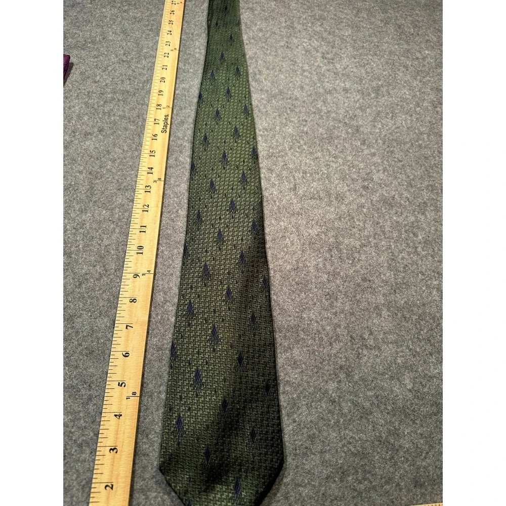 Audrey Buckner Mens Tie Olive Green Navy Blue Geometric Hand Tailored Accessory